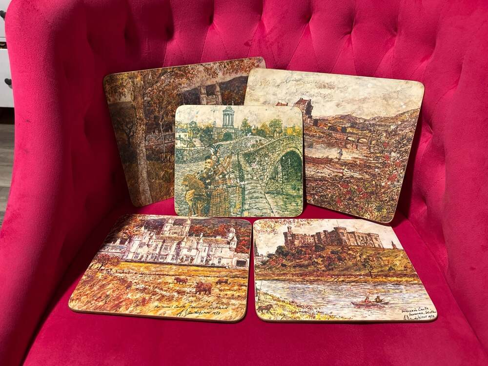 Vintage Clover Leaf Alex Jawdokimov 1973 Scottish Castles Cork Placemats Set